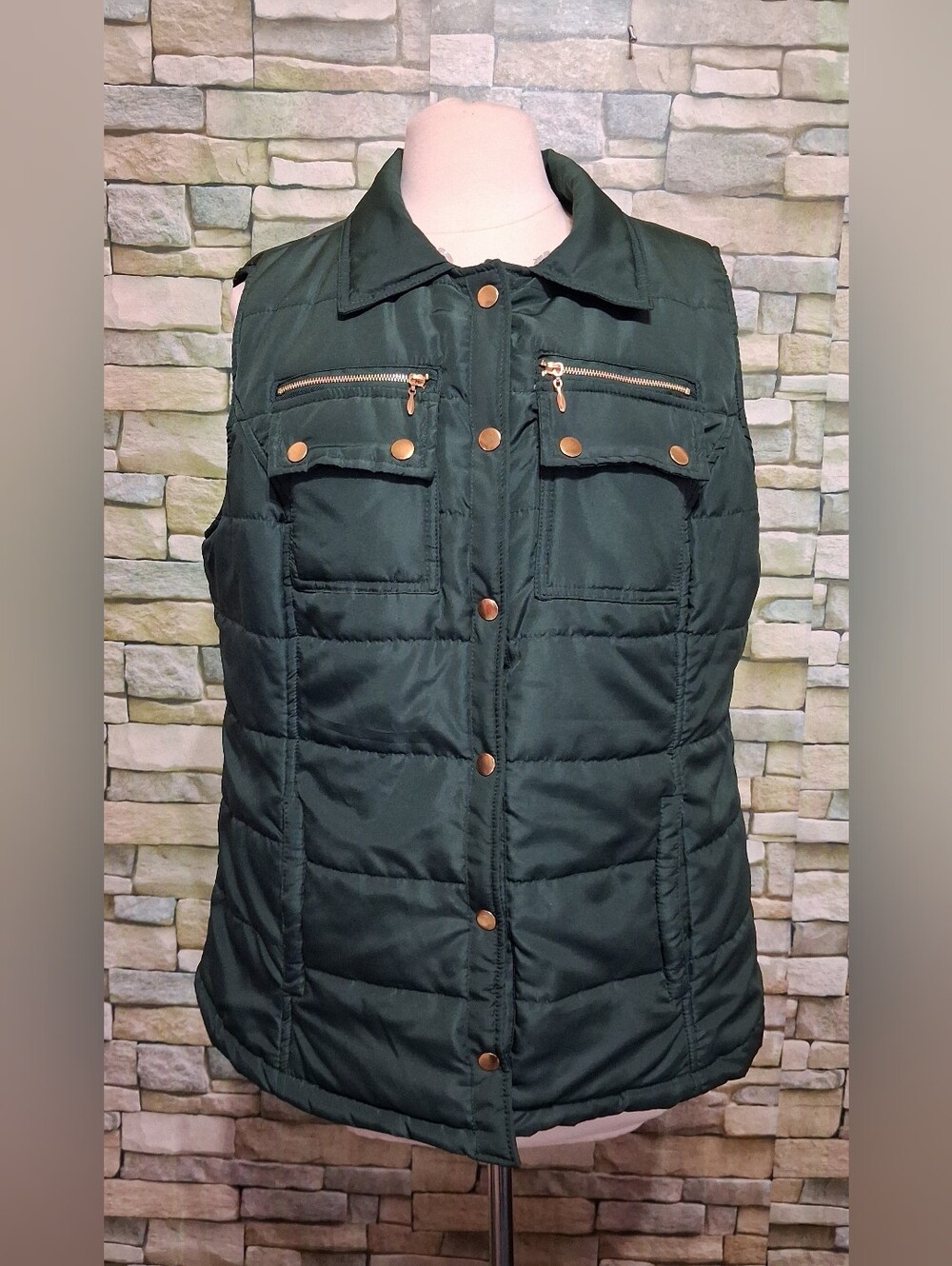 Dressbarn Quilted Green Utility Puffer Vest 1X